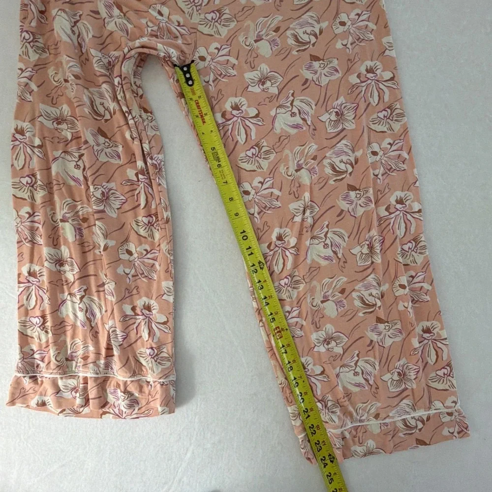 Eberjey Gisele Floral Orchid Pajama Set Peach Modal Short Sleeve Crop Pants M